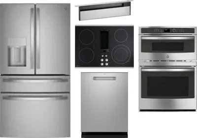 5 Piece Package Includes Refrigerator, Cooktop, Wall Oven, Hood And Dishwasher